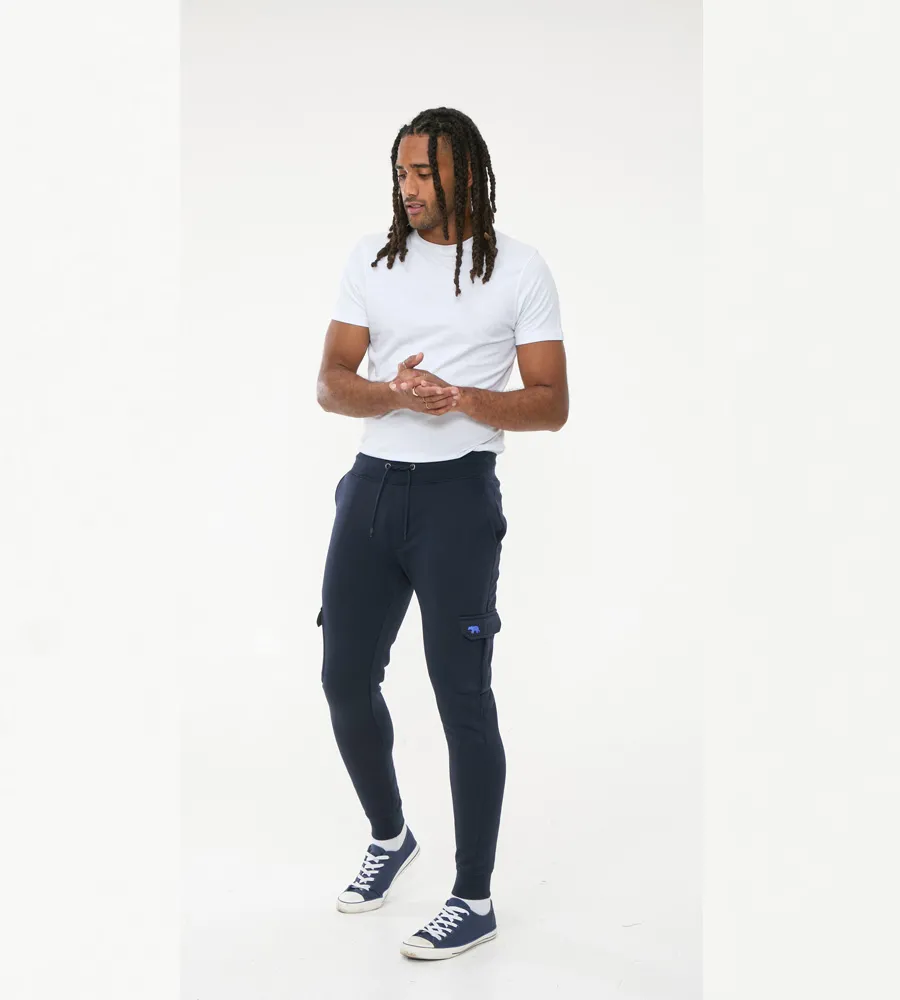 D555 Men's Navy Joggers with Cargo Pocket and Ribbed Cuffs (TILDEN 1)